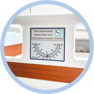 Angle Indicator on Hospital Bed for Accurate Back Raise Positioning and Patient Comfort