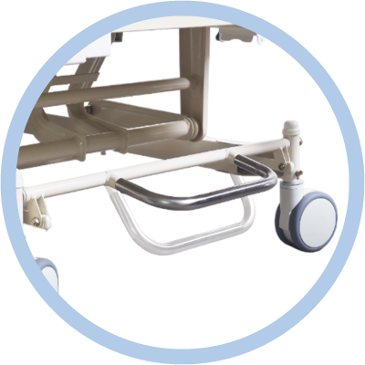 Central Braking System on Hospital Bed for Secure and Stable Positioning with Easy Access to Brake Controls