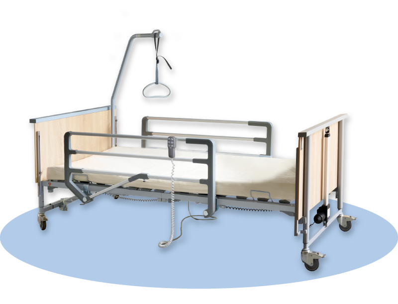 Domiflex 3 Adjustable Electric Hospital Bed with Aluminium Foldable Railings Safety Feature