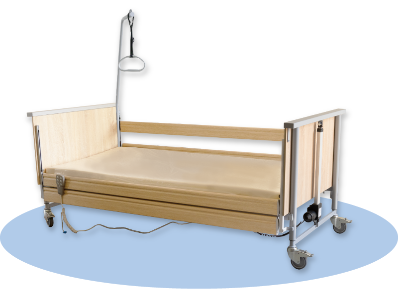 Domiflex 3 Adjustable Electric Hospital Bed with Full-length Railings Safety Feature