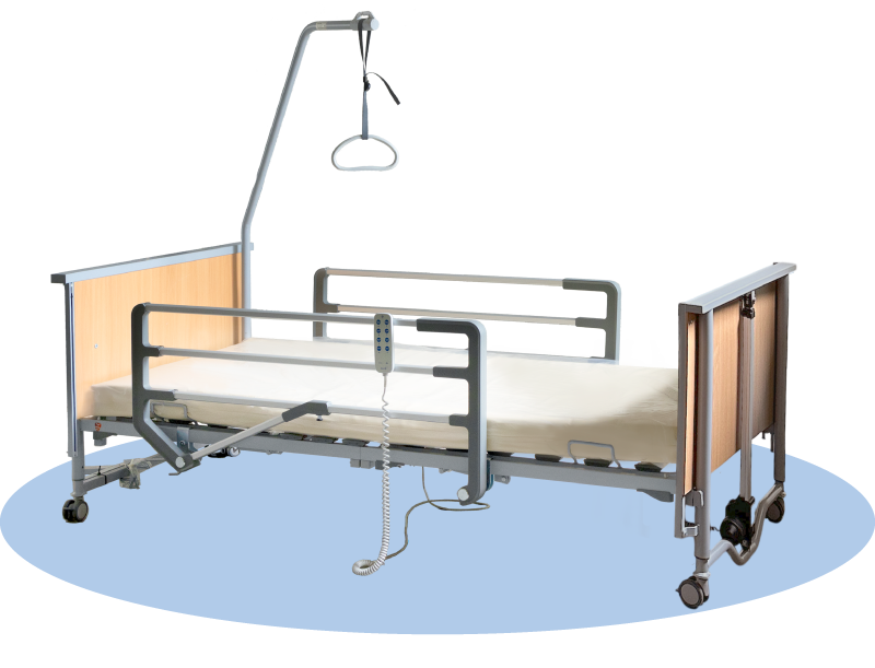 Domiflex 3 Adjustable Electric Hospital Bed with Aluminium Foldable Railings Safety Feature