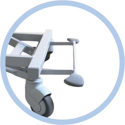 Central Braking System on Hospital Bed for Secure and Stable Positioning with Easy Access to Brake Controls